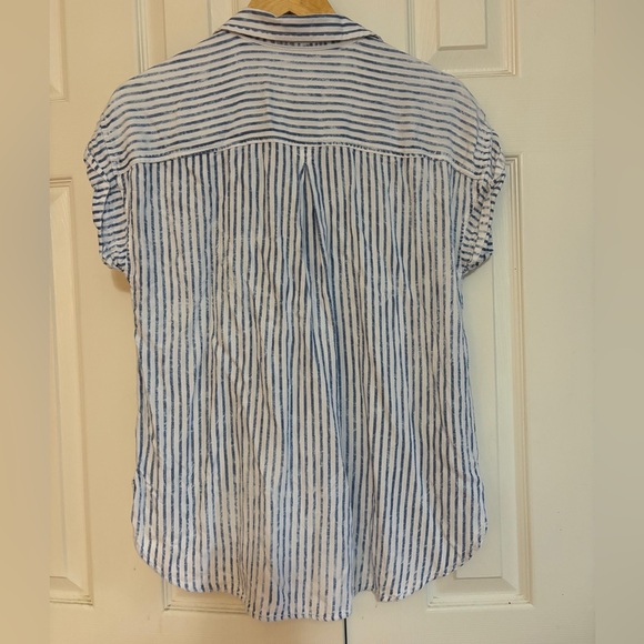 American Eagle Casual Comfy Navy/White Stripe Button Down Button Up (S) - Picture 5 of 5